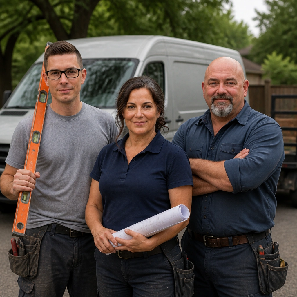 The company crew and lettered work truck ready for a day of installs